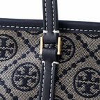 Tory Burch T Monogram Small | Grey jacquard fabric  navy logo  detachable pouch  women's designer shoulder/handbag