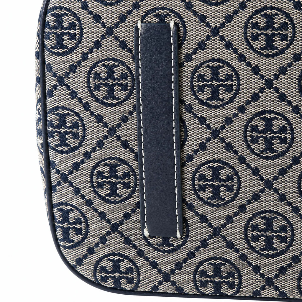 Tory Burch T Monogram Small | Grey jacquard fabric  navy logo  detachable pouch  women's designer shoulder/handbag