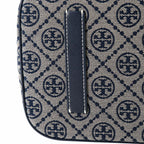 Tory Burch T Monogram Small | Grey jacquard fabric  navy logo  detachable pouch  women's designer shoulder/handbag