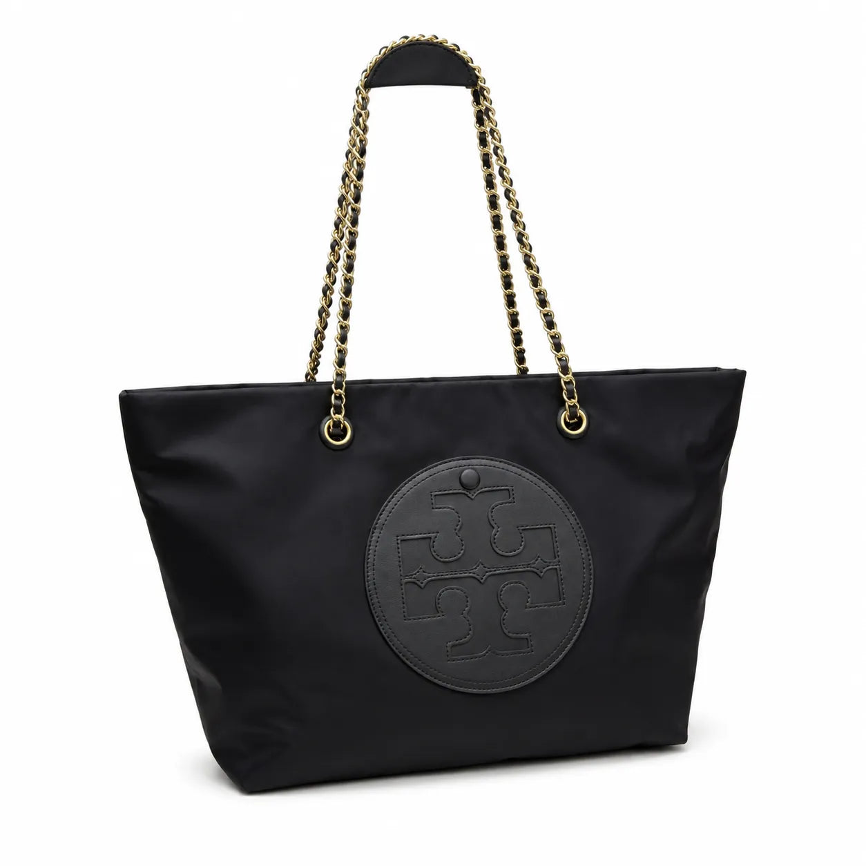 Tory Burch Ella | Olive green recycled nylon silver chain and leather shoulder strap embossed logo women's designer shoulder bag