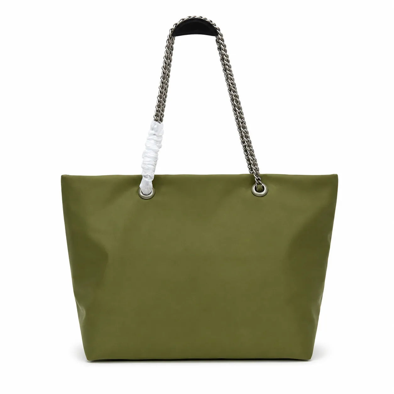 Tory Burch Ella | Olive green recycled nylon silver chain and leather shoulder strap embossed logo women's designer shoulder bag