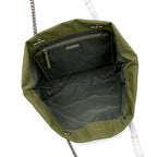 Tory Burch Ella | Olive green recycled nylon silver chain and leather shoulder strap embossed logo women's designer shoulder bag