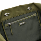 Tory Burch Ella | Olive green recycled nylon silver chain and leather shoulder strap embossed logo women's designer shoulder bag