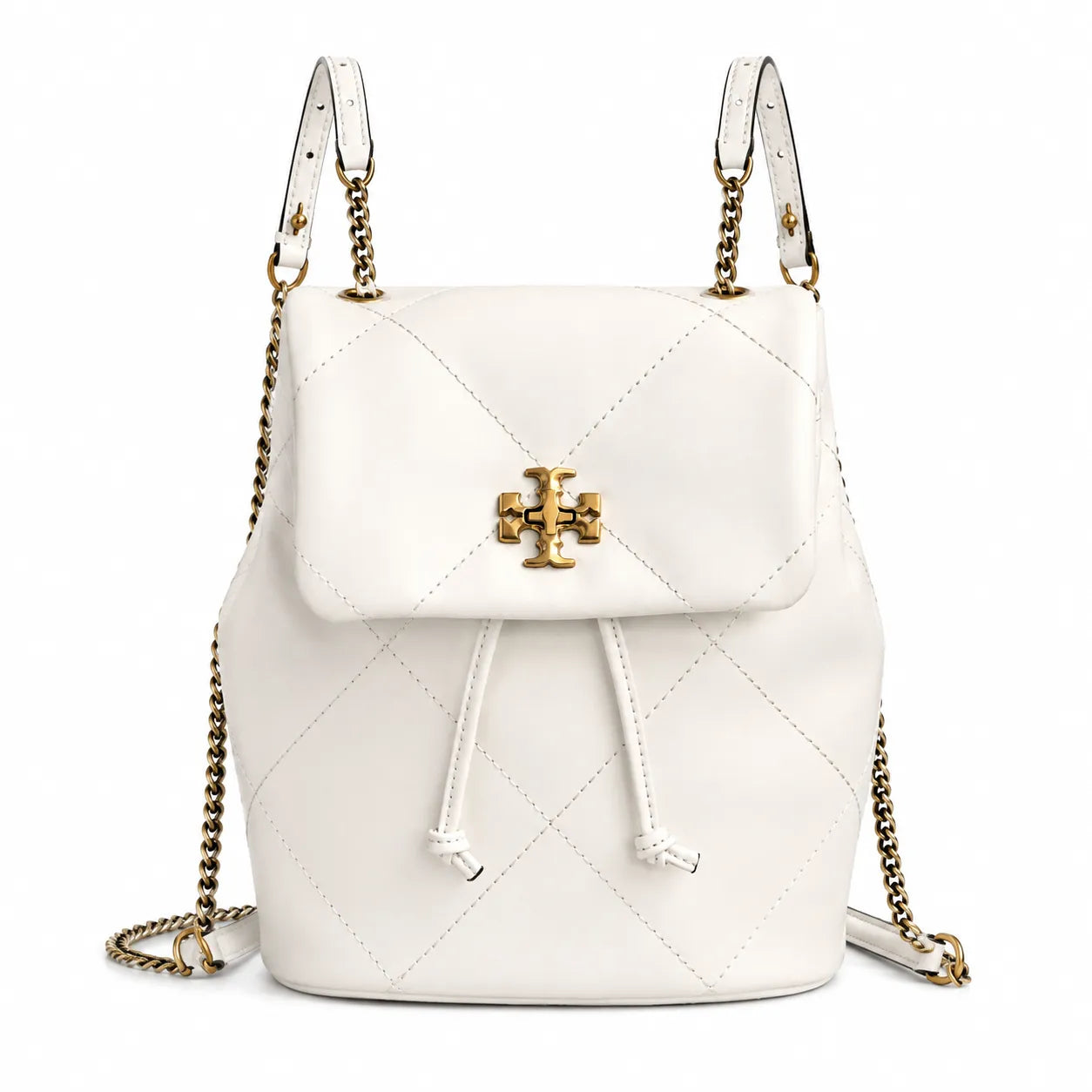 Tory Burch Kira Mini Quilted Backpack | Burgundy distressed leather gold double T logo    adjustable chain and leather shoulder strap women's designer backpack