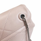 Tory Burch Kira Mini Quilted Bag | Soft pink leather with a silver double T logo  featuring an adjustable chain leather shoulder strap  a women's designer backpack