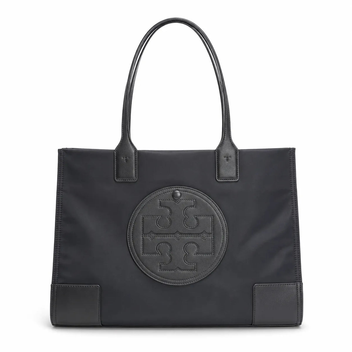 Tory Burch Ella Nylon Tote Bag | Recycled Fabric & Faux Leather Trim  Circular Double T Logo  Magnetic Snap Closure  Women’s Designer Shoulder Handbag