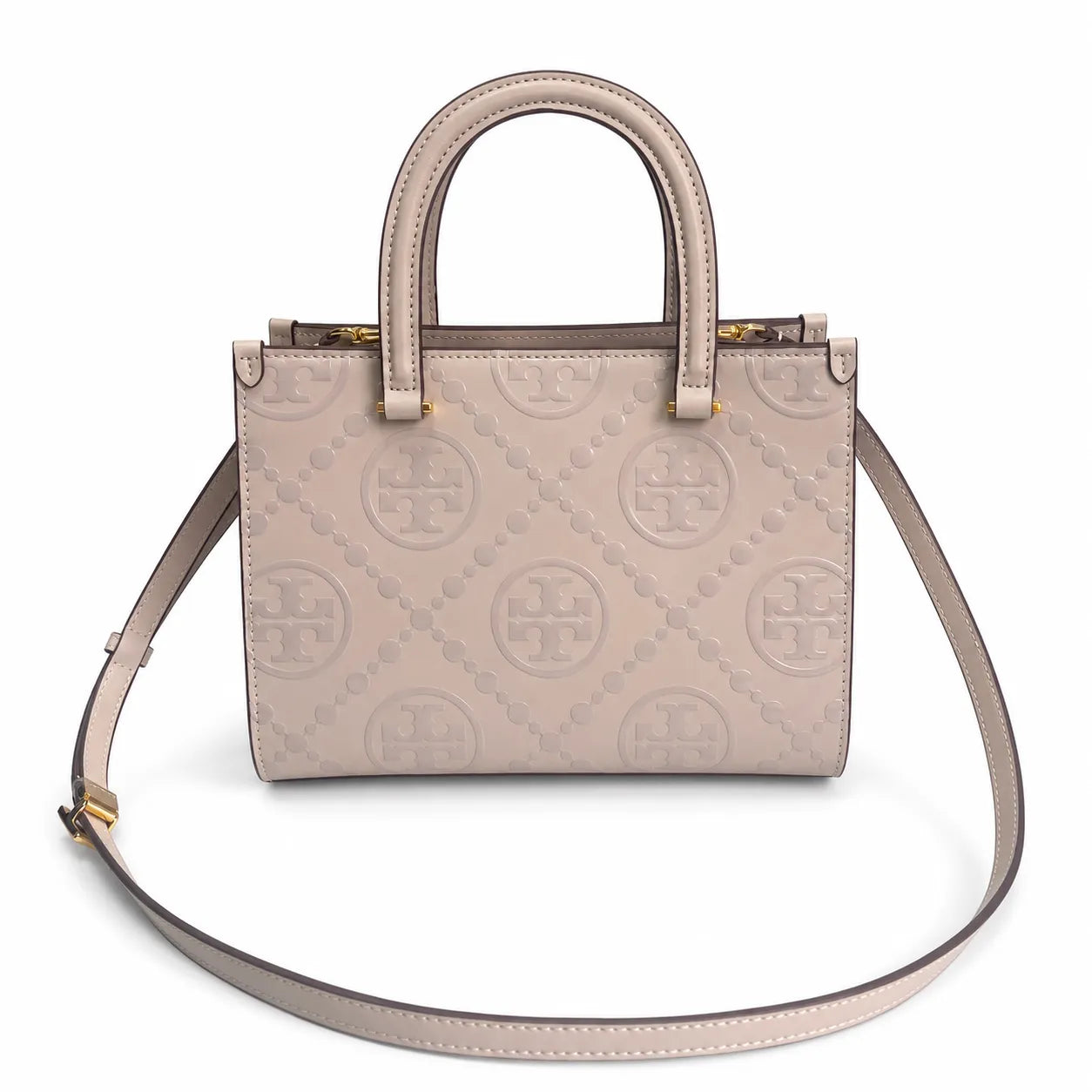 Tory Burch T-pattern small women's designer shoulder bag off-white leather brown logo detachable shoulder strap