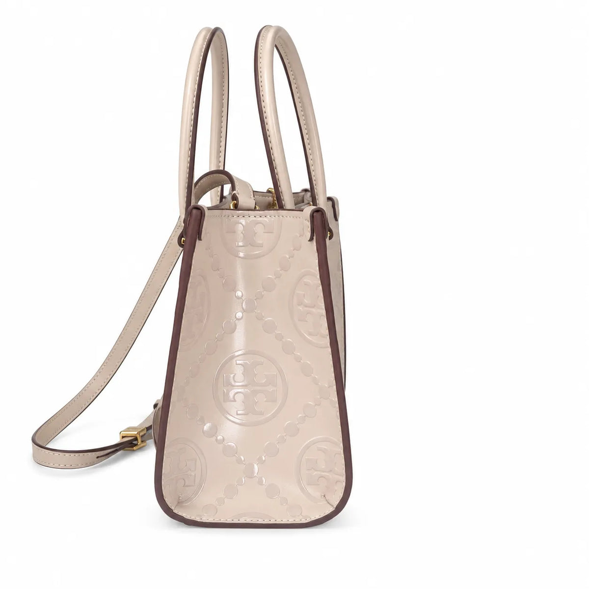 Tory Burch T-pattern small women's designer shoulder bag off-white leather brown logo detachable shoulder strap