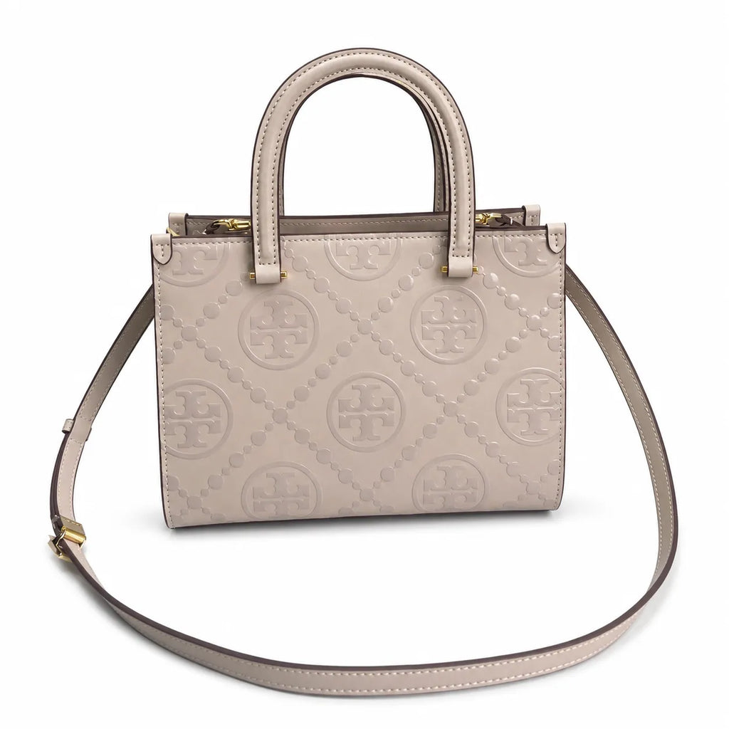 Tory Burch T-pattern small women's designer shoulder bag off-white leather brown logo detachable shoulder strap