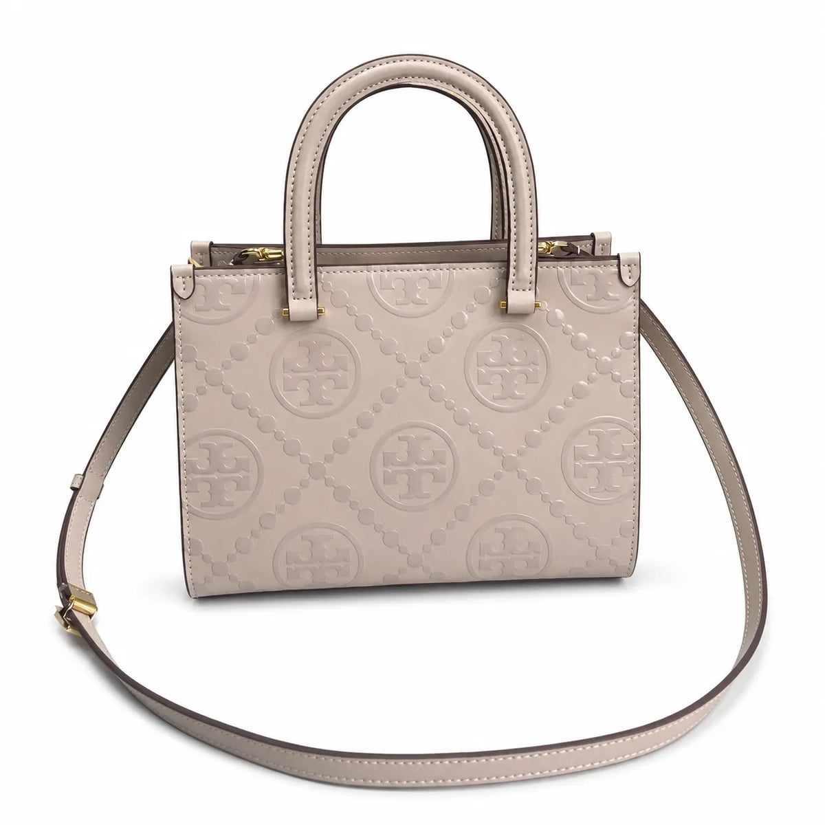 Tory Burch T-pattern small women's designer shoulder bag off-white leather brown logo detachable shoulder strap