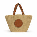Tory Burch Ella | Natural raffia woven bag leather handle, round logo patch  women's summer straw tote bag