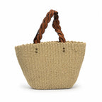 Tory Burch Ella | Natural raffia woven bag leather handle, round logo patch  women's summer straw tote bag