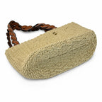 Tory Burch Ella | Natural raffia woven bag leather handle, round logo patch  women's summer straw tote bag