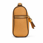 Tory Burch Romy | Caramel-colored pebbled leather with a detachable shoulder strap and double T charm  women's designer small crossbody bag