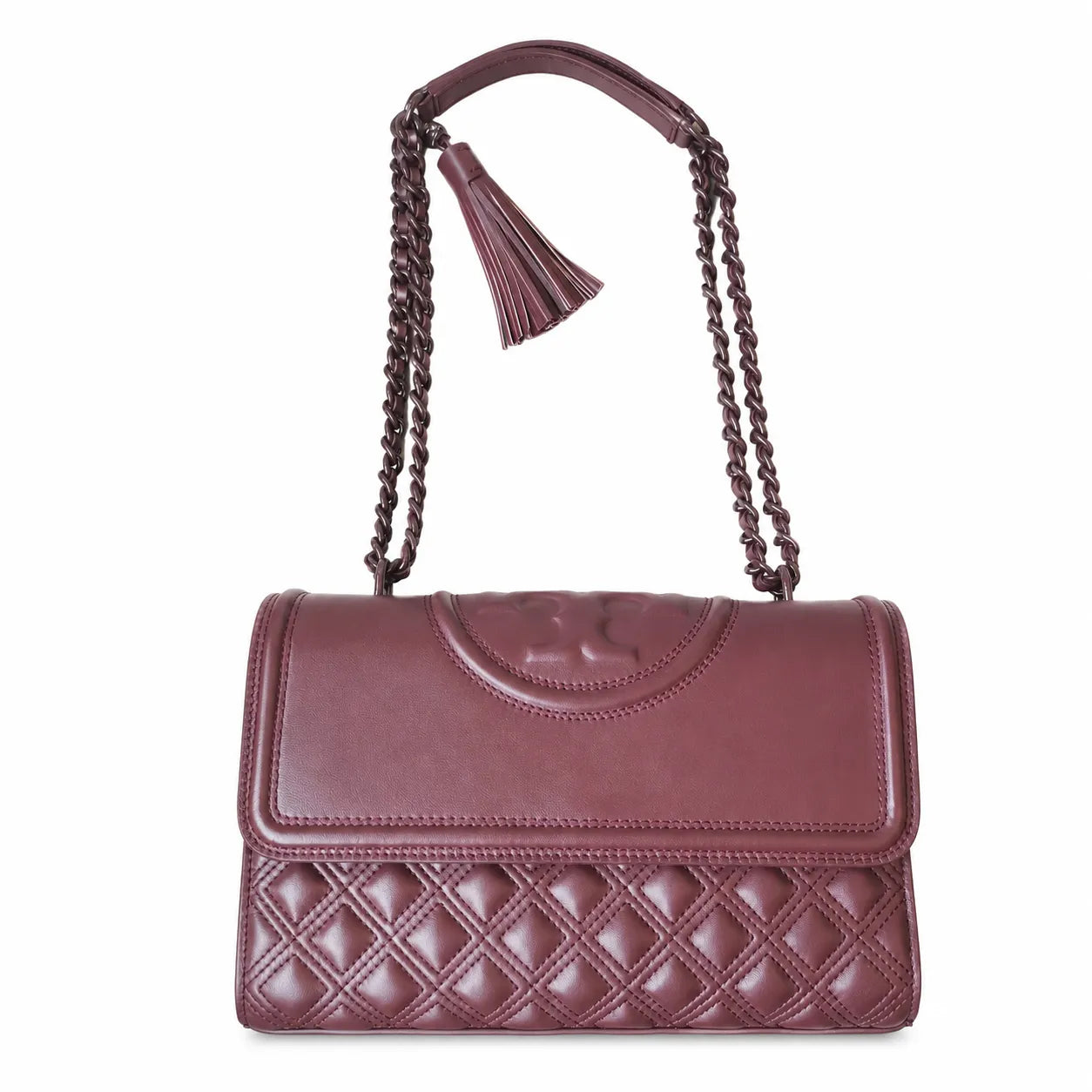 Tory Burch Fleming | Off-white lambskin tassel charm  magnetic closure  women's designer shoulder/crossbody bag