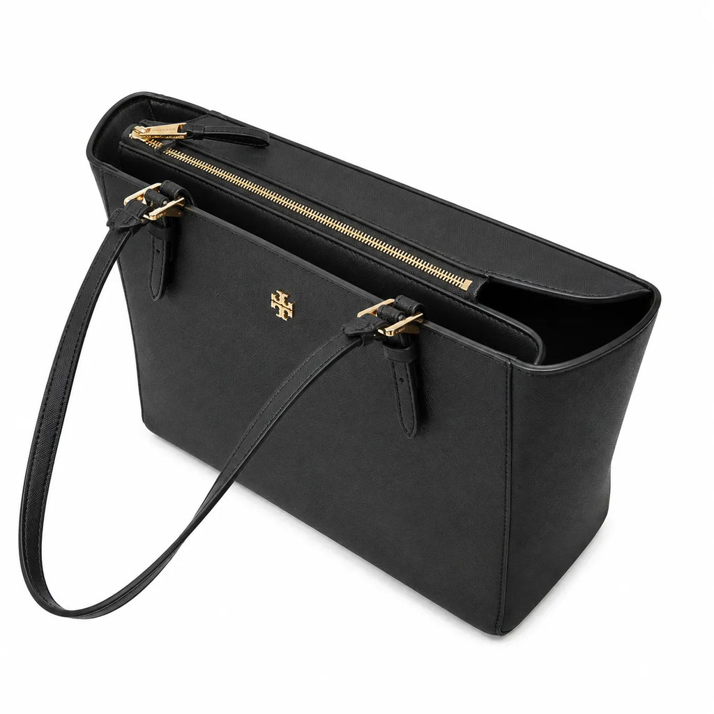 Tory Burch York Saffiano | Black cross-grain calfskin adjustable shoulder strap zip closure women's designer shoulder/handbag