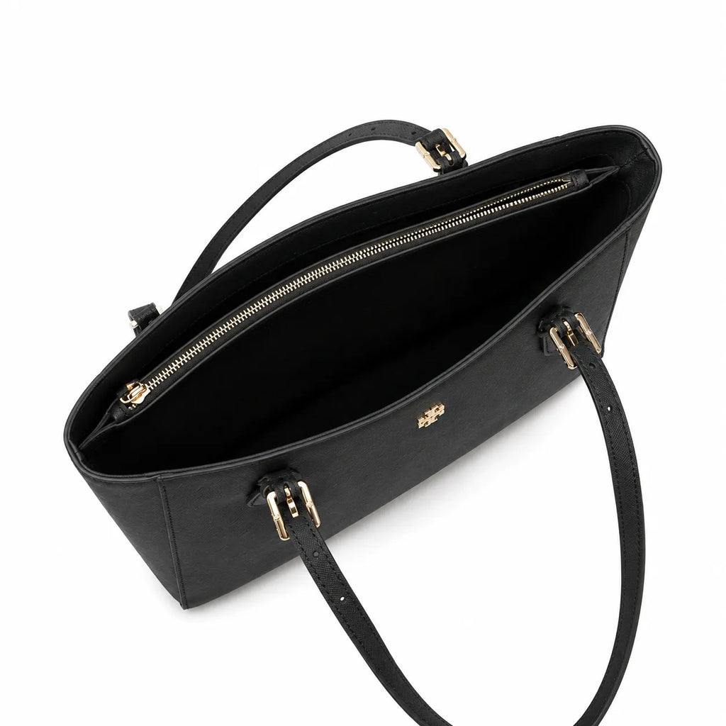 Tory Burch York Saffiano | Black cross-grain calfskin adjustable shoulder strap zip closure women's designer shoulder/handbag