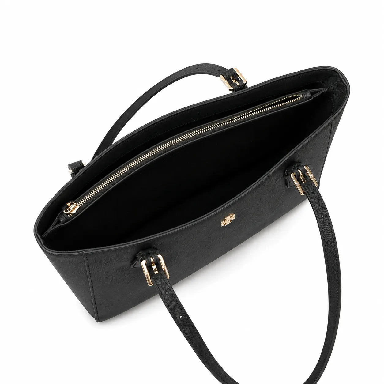 Tory Burch York Saffiano | Black cross-grain calfskin adjustable shoulder strap zip closure women's designer shoulder/handbag