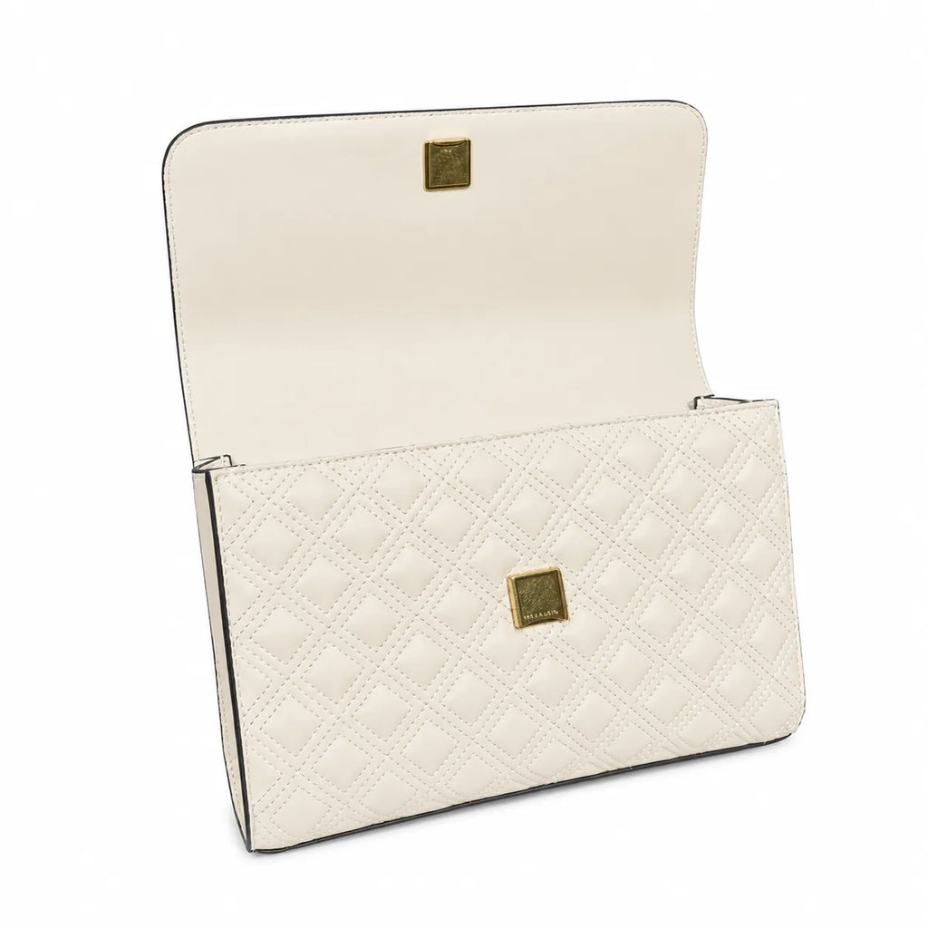 Tory Burch Fleming | Off-white lambskin tassel charm  magnetic closure  women's designer shoulder/crossbody bag