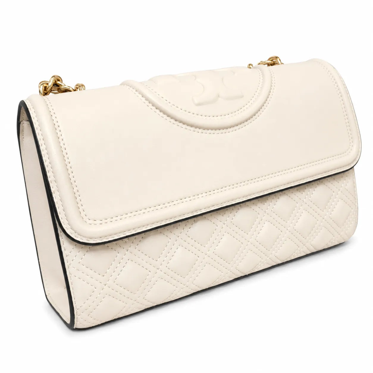 Tory Burch Fleming | Off-white lambskin tassel charm  magnetic closure  women's designer shoulder/crossbody bag