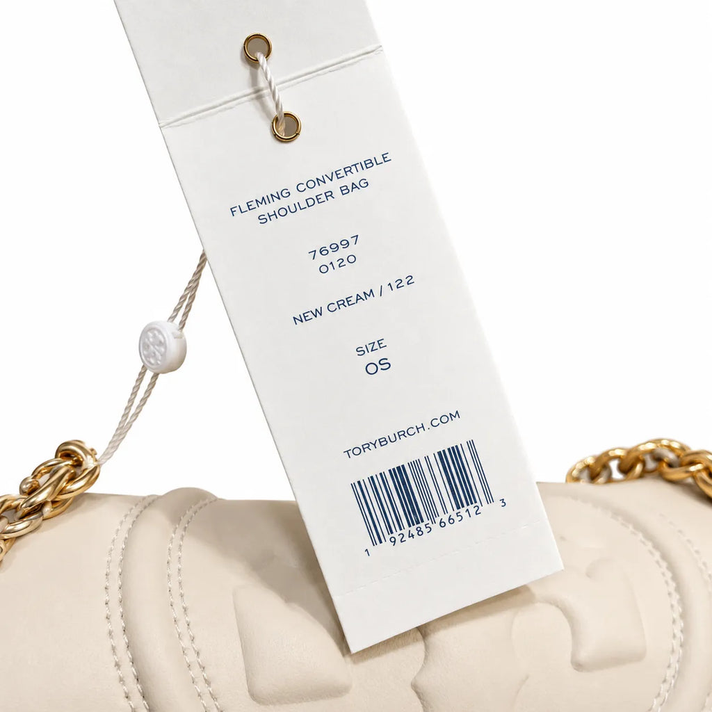 Tory Burch Fleming | Off-white lambskin tassel charm  magnetic closure  women's designer shoulder/crossbody bag