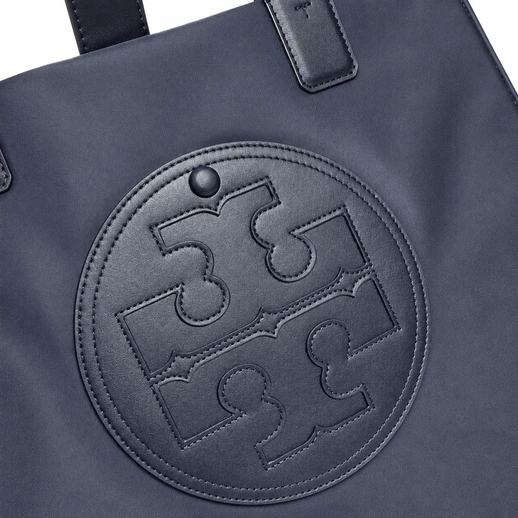Tory Burch Ella Large Tote Bag Navy Blue Nylon Shoulder Handbag with Double T Logo Lightweight Work & Travel Carryall