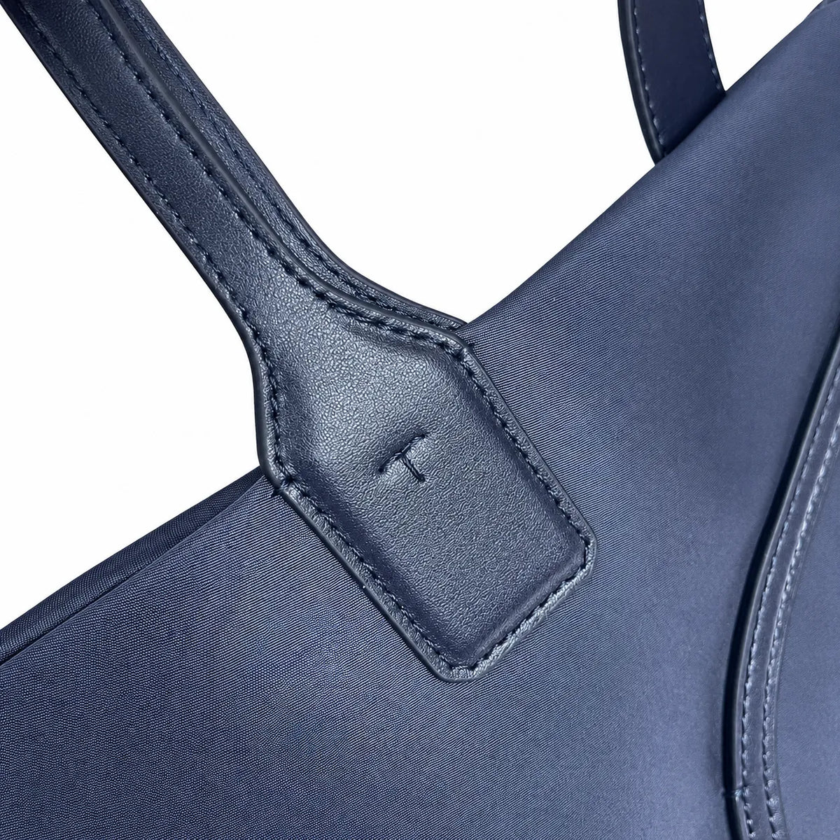 Tory Burch Ella Large Tote Bag Navy Blue Nylon Shoulder Handbag with Double T Logo Lightweight Work & Travel Carryall