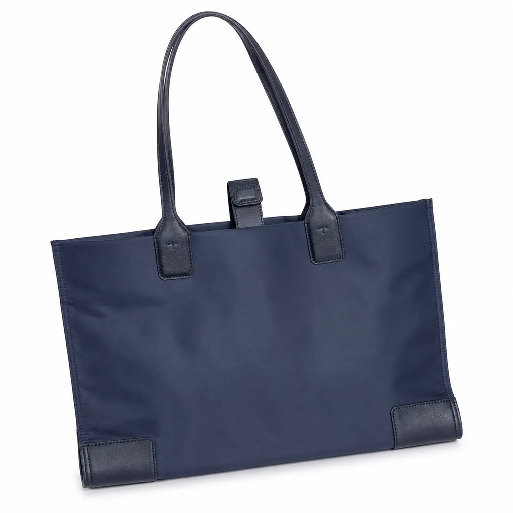 Tory Burch Ella Large Tote Bag Navy Blue Nylon Shoulder Handbag with Double T Logo Lightweight Work & Travel Carryall