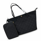 Tory Burch T Monogram | Black jacquard with gold logo  detachable pouch  women's designer shoulder bag
