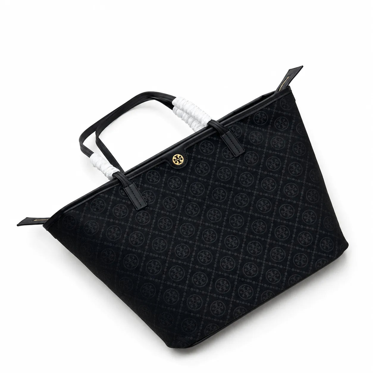 Tory Burch T Monogram | Black jacquard with gold logo  detachable pouch  women's designer shoulder bag