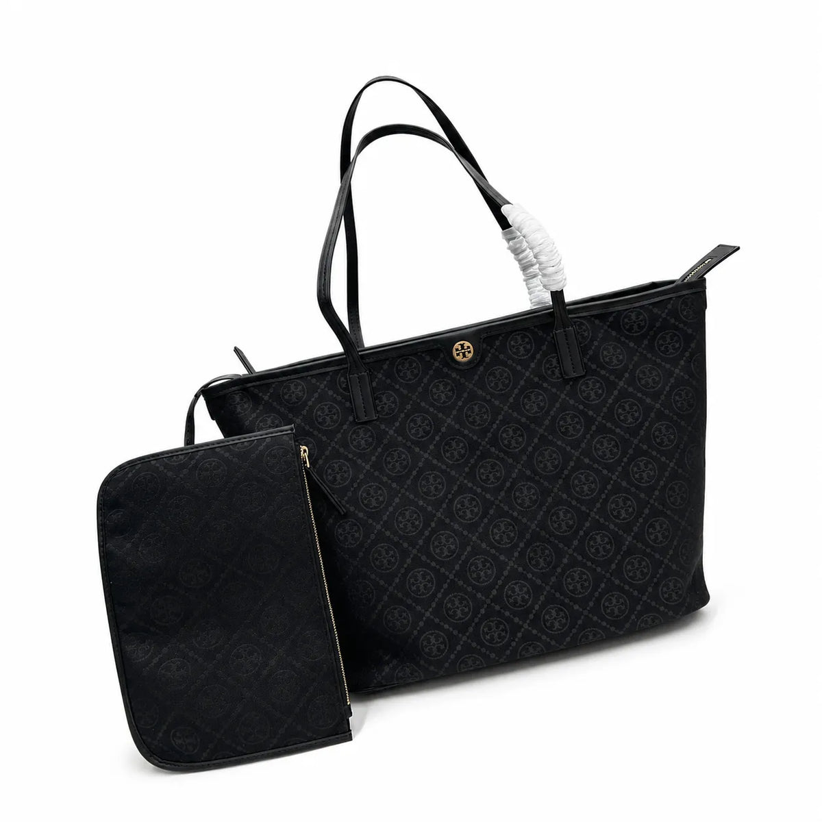 Tory Burch T Monogram | Black jacquard with gold logo  detachable pouch  women's designer shoulder bag