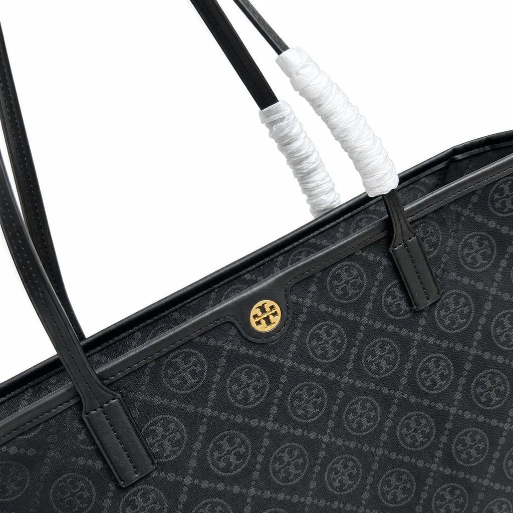 Tory Burch T Monogram | Black jacquard with gold logo  detachable pouch  women's designer shoulder bag