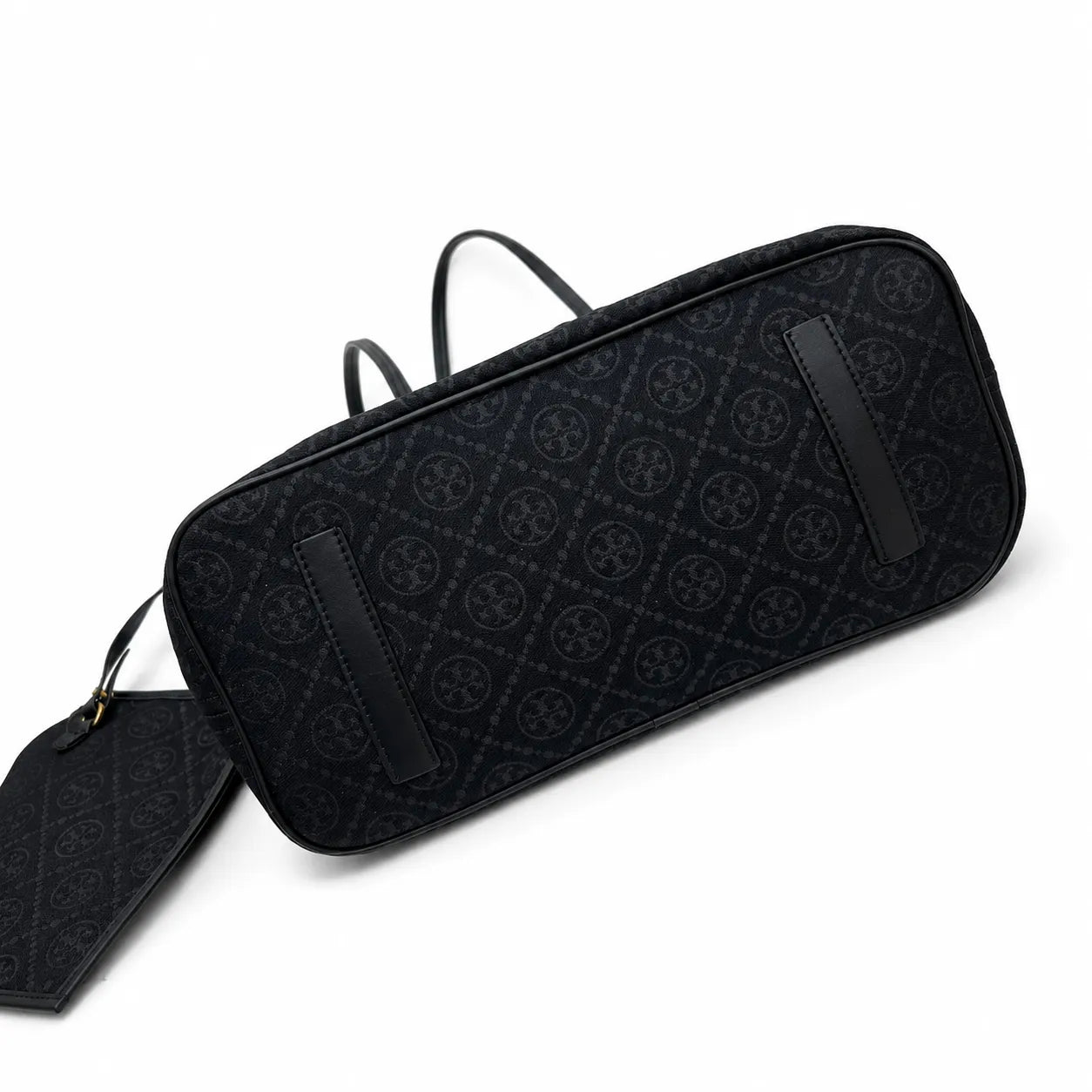 Tory Burch T Monogram | Black jacquard with gold logo  detachable pouch  women's designer shoulder bag