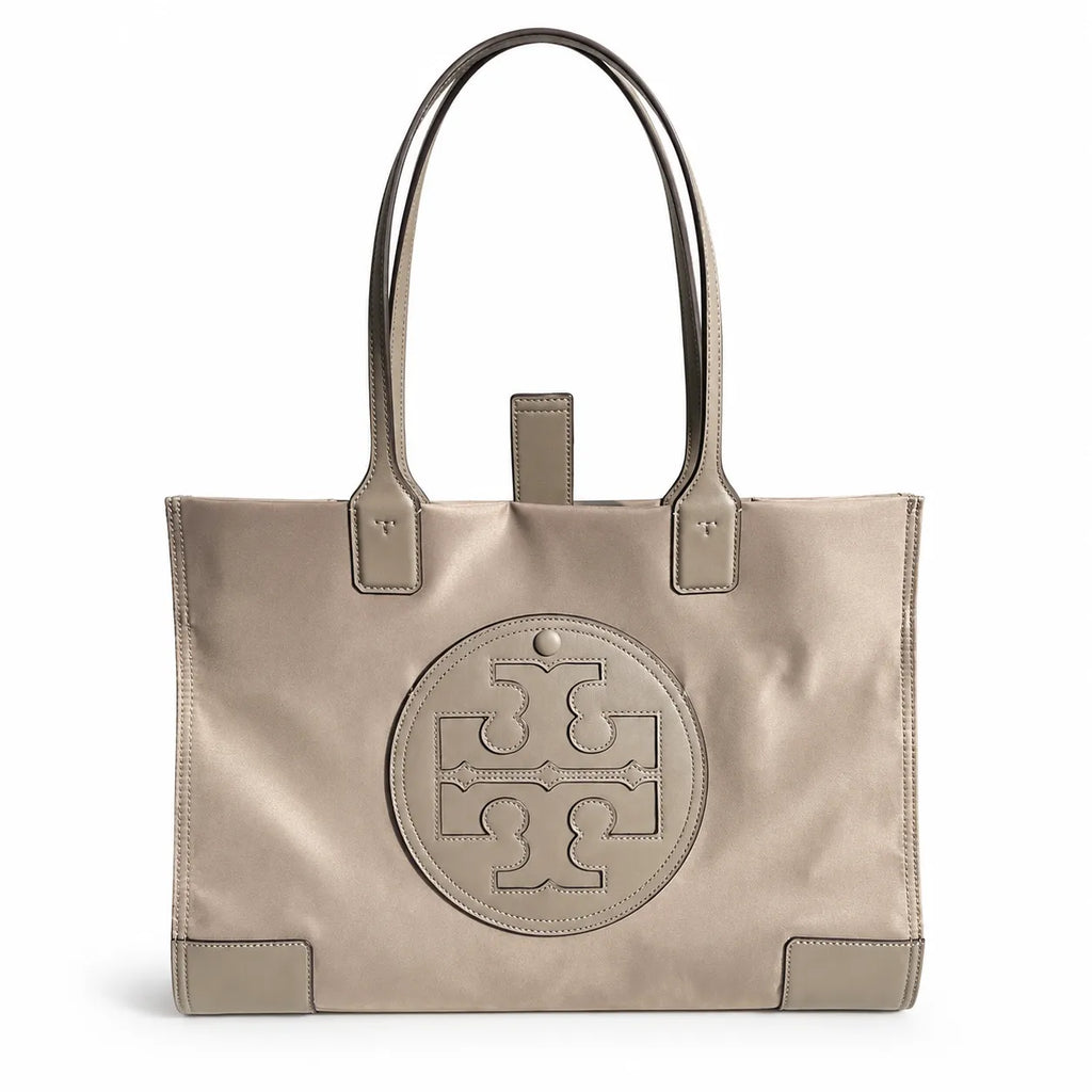Tory Burch Ella Nylon Tote Bag | Recycled Fabric & Faux Leather Trim  Circular Double T Logo  Magnetic Snap Closure  Women’s Designer Shoulder Handbag