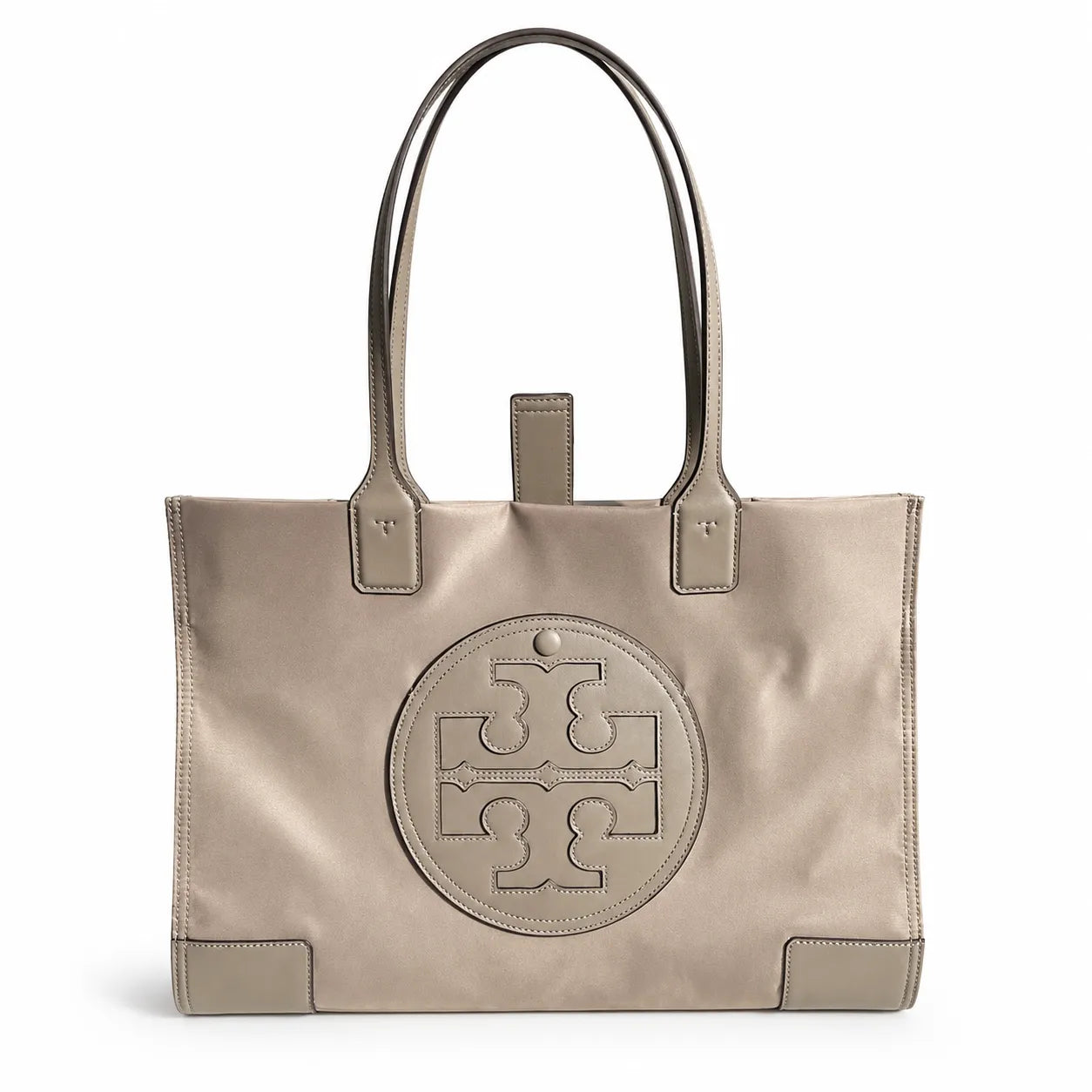 Tory Burch Ella Nylon Tote Bag | Recycled Fabric & Faux Leather Trim  Circular Double T Logo  Magnetic Snap Closure  Women’s Designer Shoulder Handbag