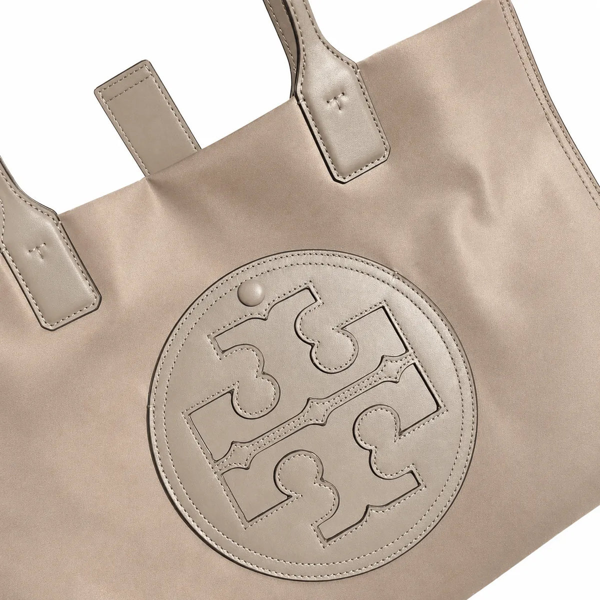 Tory Burch Ella Nylon Tote Bag | Recycled Fabric & Faux Leather Trim  Circular Double T Logo  Magnetic Snap Closure  Women’s Designer Shoulder Handbag