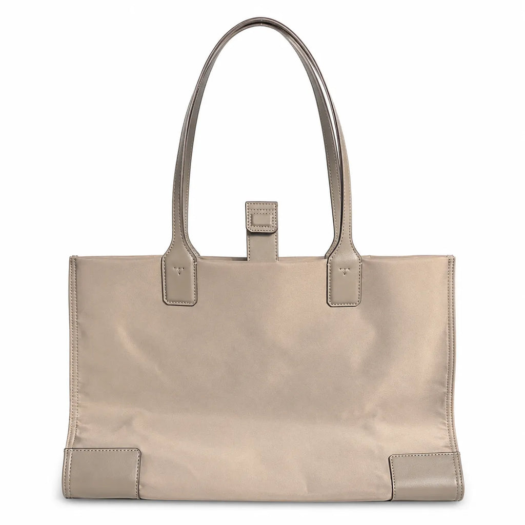 Tory Burch Ella Nylon Tote Bag | Recycled Fabric & Faux Leather Trim  Circular Double T Logo  Magnetic Snap Closure  Women’s Designer Shoulder Handbag