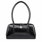 Tory Burch Marshmallow | Black waxed leather double zip closure slim shoulder strap women's designer shoulder/handbag