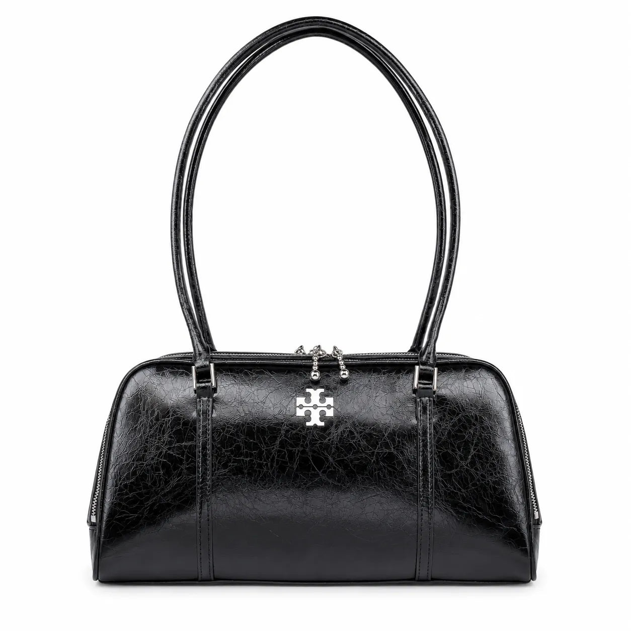 Tory Burch Marshmallow | Black waxed leather double zip closure slim shoulder strap women's designer shoulder/handbag