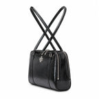 Tory Burch Marshmallow | Black waxed leather double zip closure slim shoulder strap women's designer shoulder/handbag