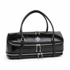 Tory Burch Marshmallow | Black waxed leather double zip closure slim shoulder strap women's designer shoulder/handbag