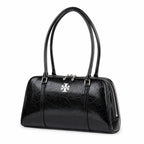 Tory Burch Marshmallow | Black waxed leather double zip closure slim shoulder strap women's designer shoulder/handbag