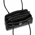 Tory Burch Marshmallow | Black waxed leather double zip closure slim shoulder strap women's designer shoulder/handbag