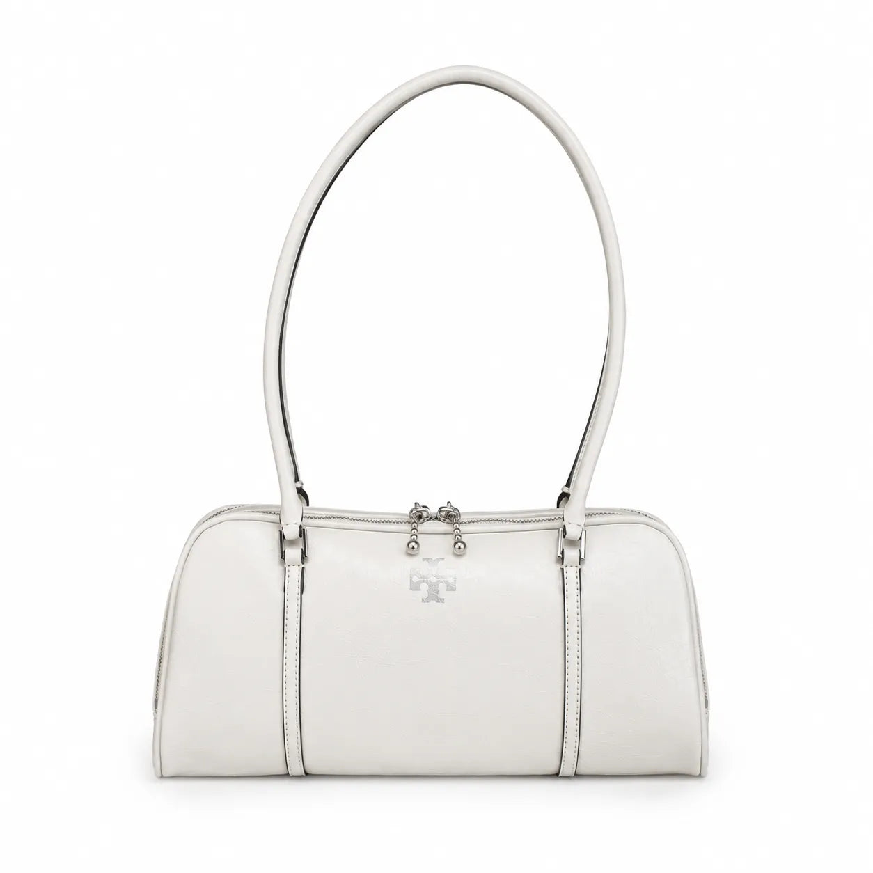 Tory Burch Marshmallow | Black waxed leather double zip closure slim shoulder strap women's designer shoulder/handbag