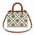 Tory Burch T Monogram | Off-white/black embossed leather with brown trim detachable shoulder strap magnetic closure women's designer shoulder/handbag