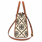 Tory Burch T Monogram | Off-white/black embossed leather with brown trim detachable shoulder strap magnetic closure women's designer shoulder/handbag
