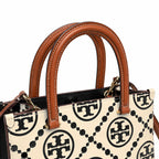 Tory Burch T Monogram | Off-white/black embossed leather with brown trim detachable shoulder strap magnetic closure women's designer shoulder/handbag