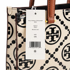 Tory Burch T Monogram | Off-white/black embossed leather with brown trim detachable shoulder strap magnetic closure women's designer shoulder/handbag