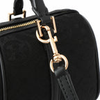 Tory Burch T Monogram | Black embossed canvas with detachable shoulder strap and zip closure  women's designer mini Boston bag
