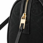 Tory Burch T Monogram | Black embossed canvas with detachable shoulder strap and zip closure  women's designer mini Boston bag